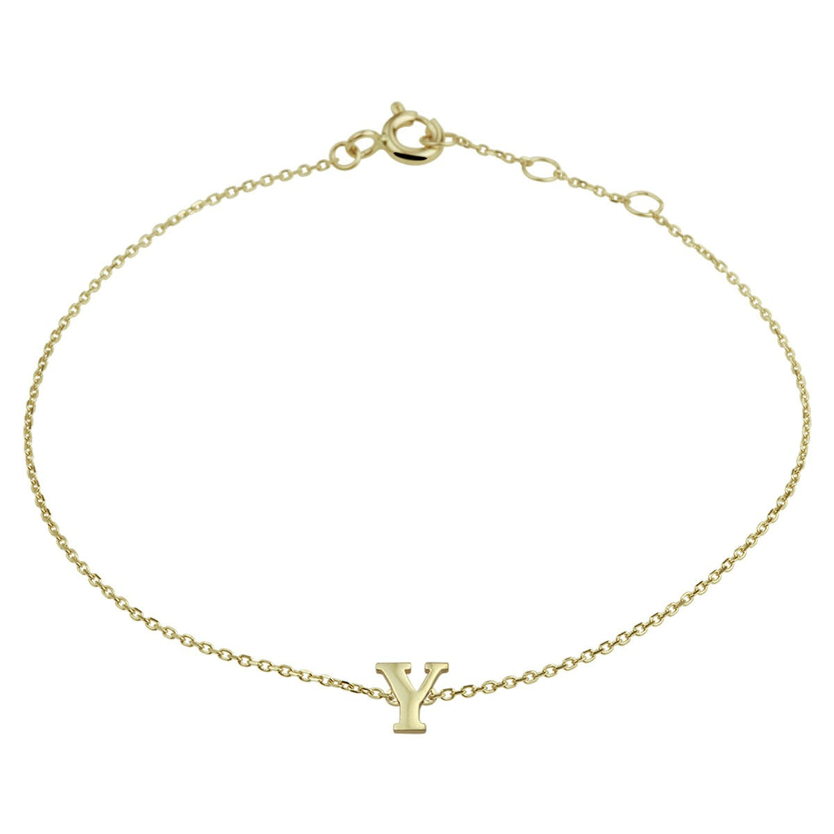 bracelet en or jaune avec une lettre Y en pendentif.