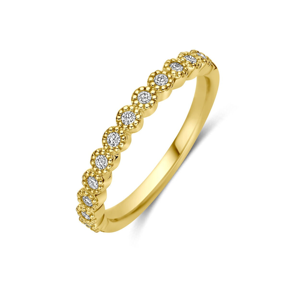 Bague alliance en or jaune 14 carats ornée de diamants de 0,18 ct.