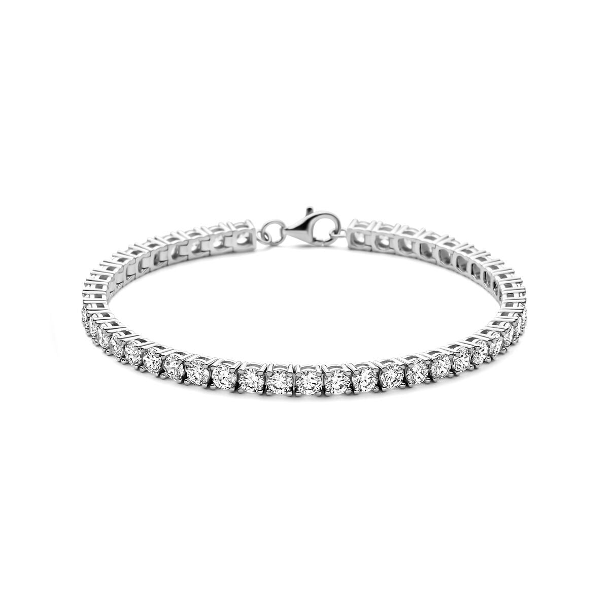 Bracelet en argent rhodié 925 avec zirconiums, présentant un design élégant et brillant.