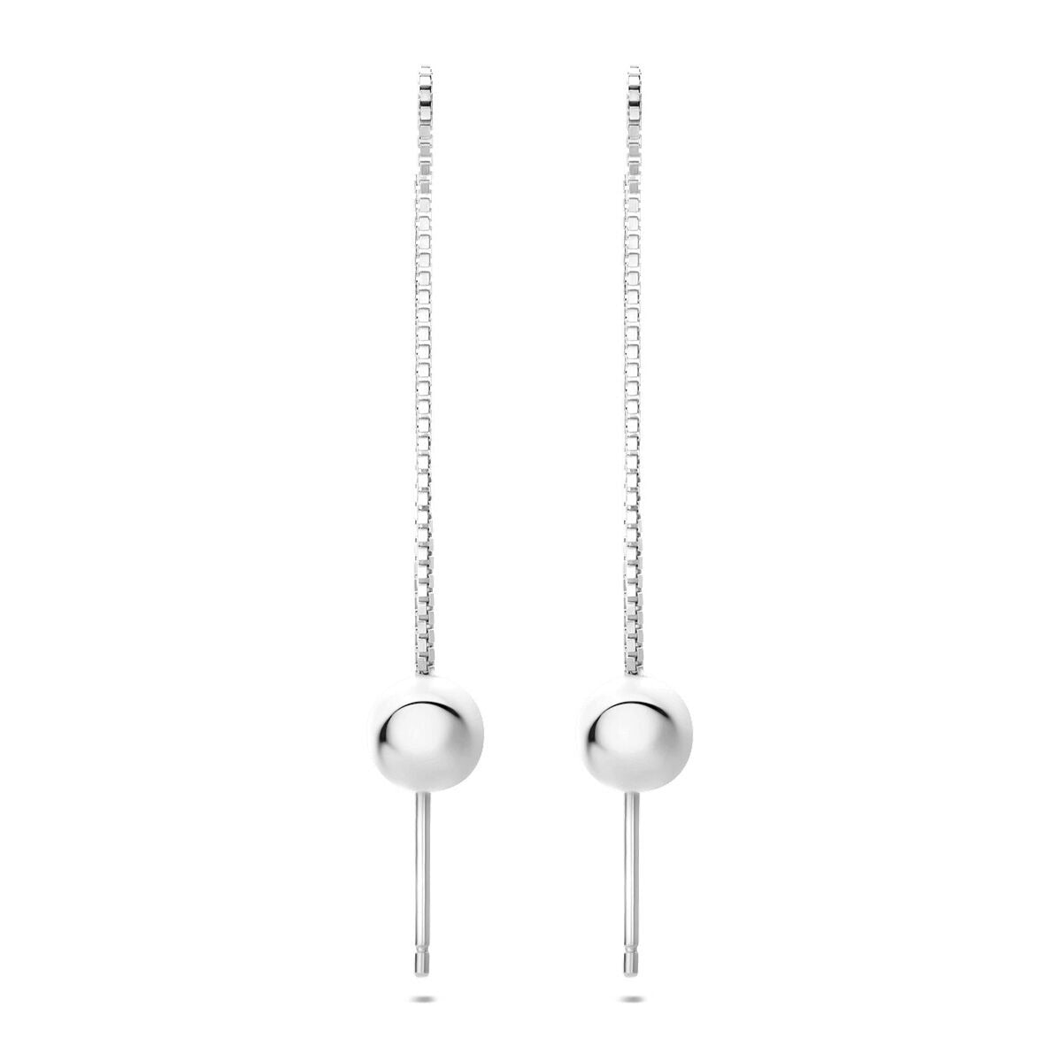 Boucles d'oreilles en argent rhodié avec des tiges fines et des perles sphériques.