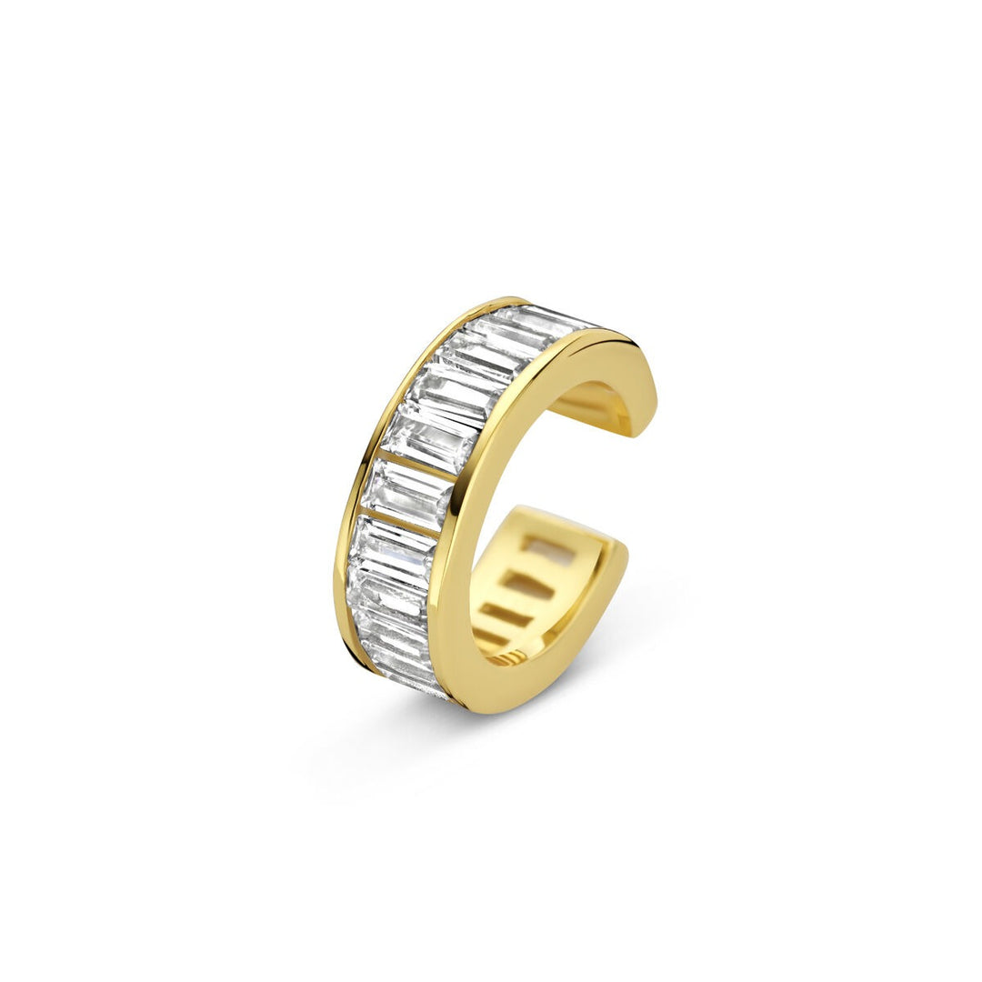 Verguld zilveren ear cuff met zirkonia – sprankelende finesse zonder gaatje