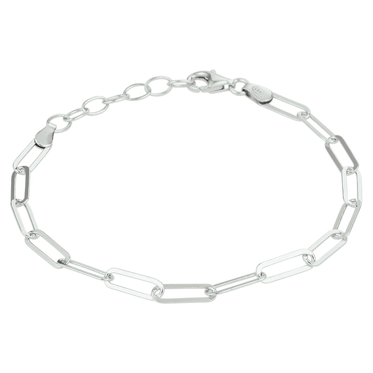 Bracelet en argent rhodié en forme de trombone, avec maillons allongés et fermoir.