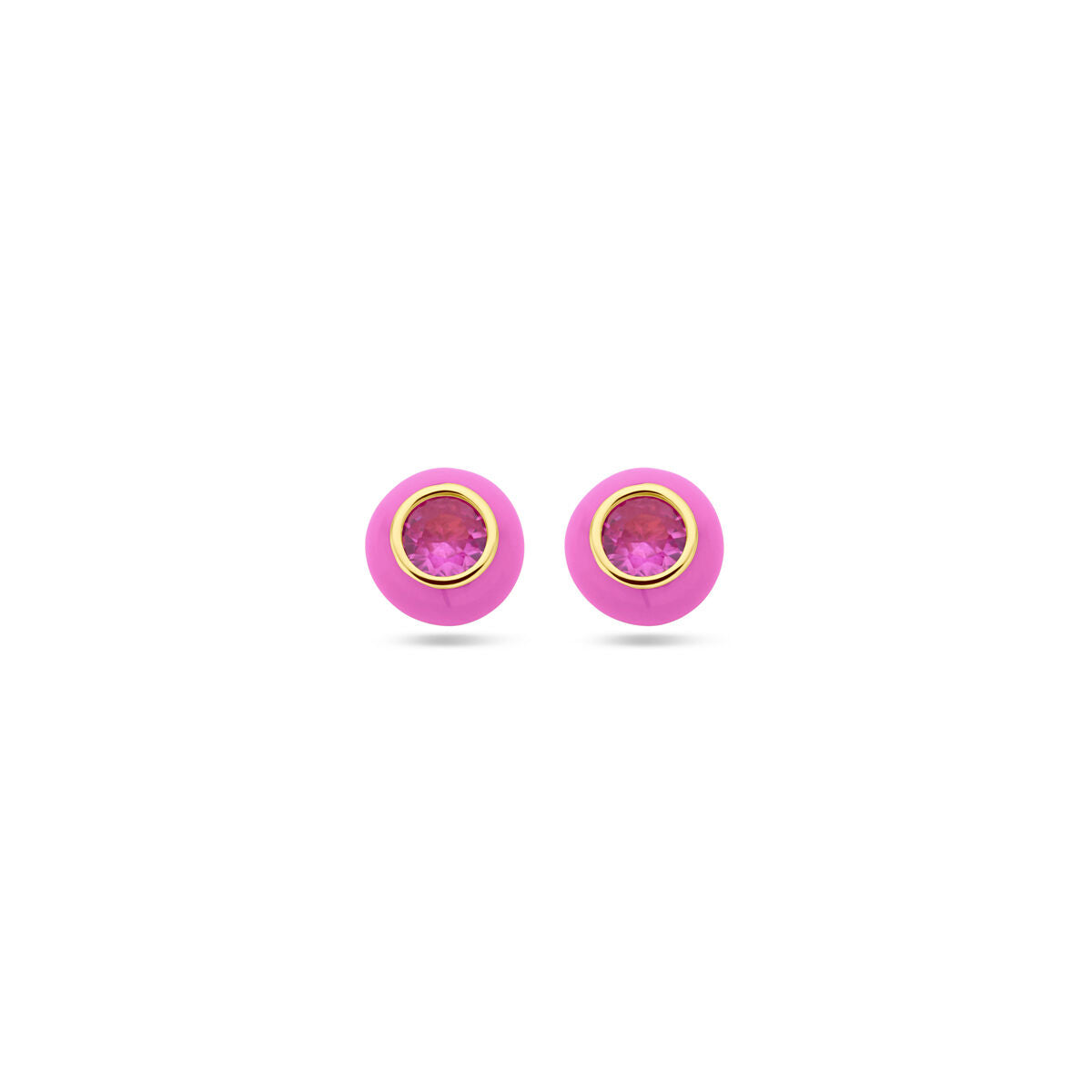 Boucles d'oreilles en argent doré avec émail rose et zircon rose.