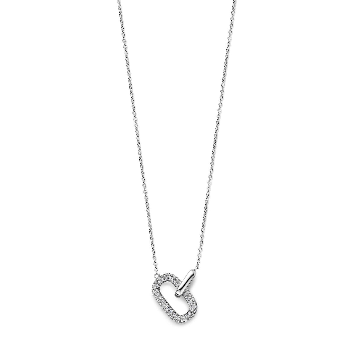 Collier en argent rhodié avec pendentif en zirconium en forme de cœur.