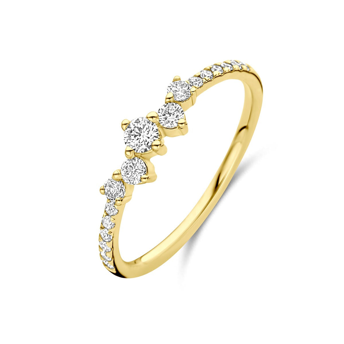 Bague en or jaune 14 carats ornée d'un diamant lab grown de 0,33 ct et de petites pierres brillantes.