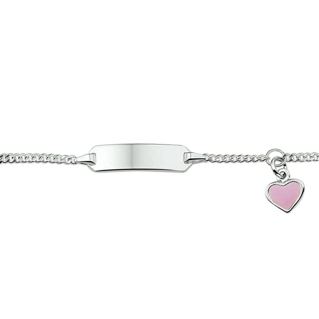 Gerhodineerde zilveren kinder graveerarmband met hart emaille