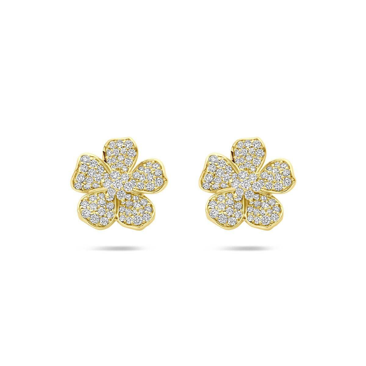 Boucles d'oreilles en or jaune 14 carats en forme de fleur, ornées de diamants, 0,70 ct.
