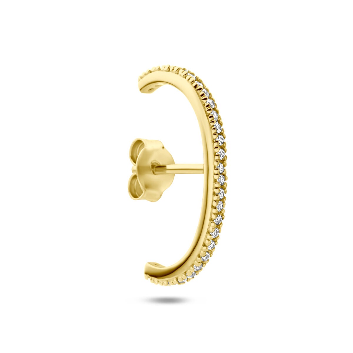 Boucle d'oreille en argent 925 doré avec zirconiums, de forme suspendue et décorée.
