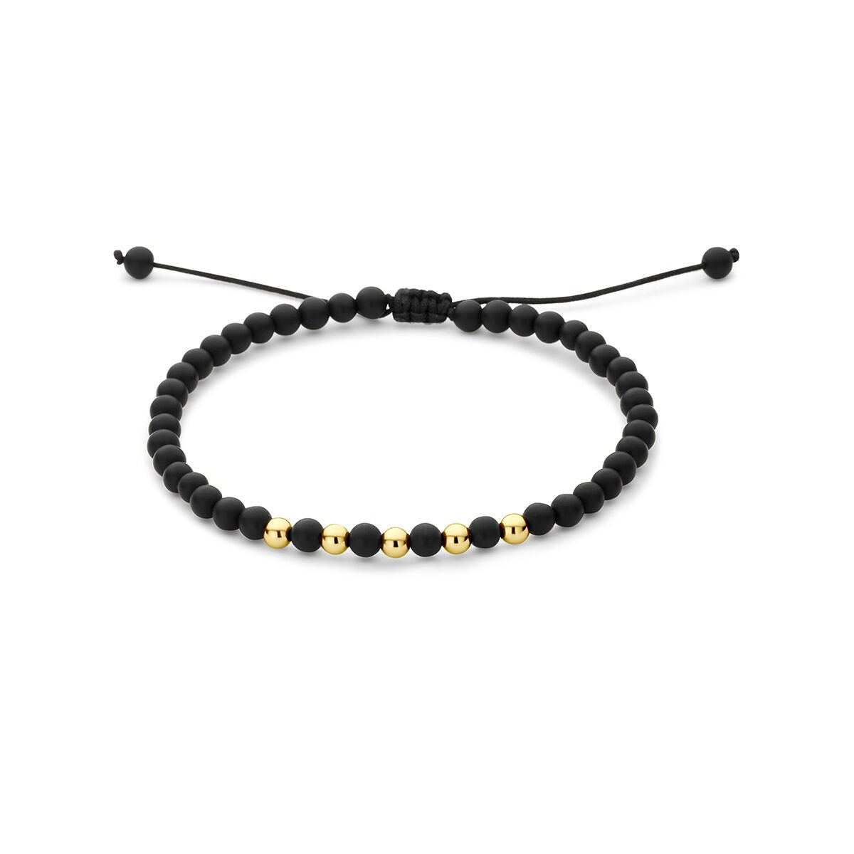Bracelet en or jaune 14k avec perles en onyx et polyester noir.
