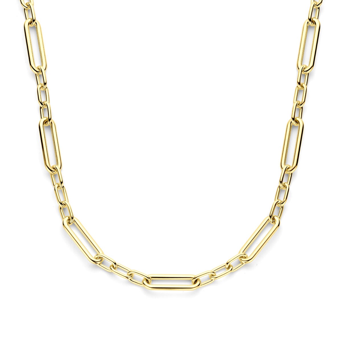 Collier en or avec maillons allongés, fermeture à mousqueton, longueur 43 + 3 cm.