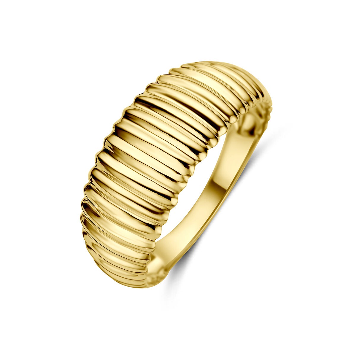 Bague en or jaune de 9 carats, large de 8 mm, avec un motif strié.