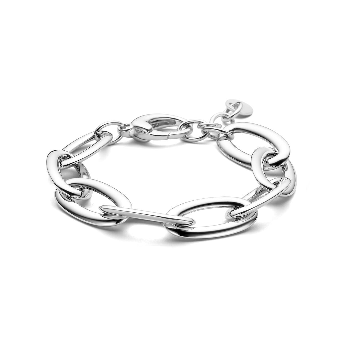 Zilveren gerhodineerde dames armband met anker schakels van 13,5 mm.