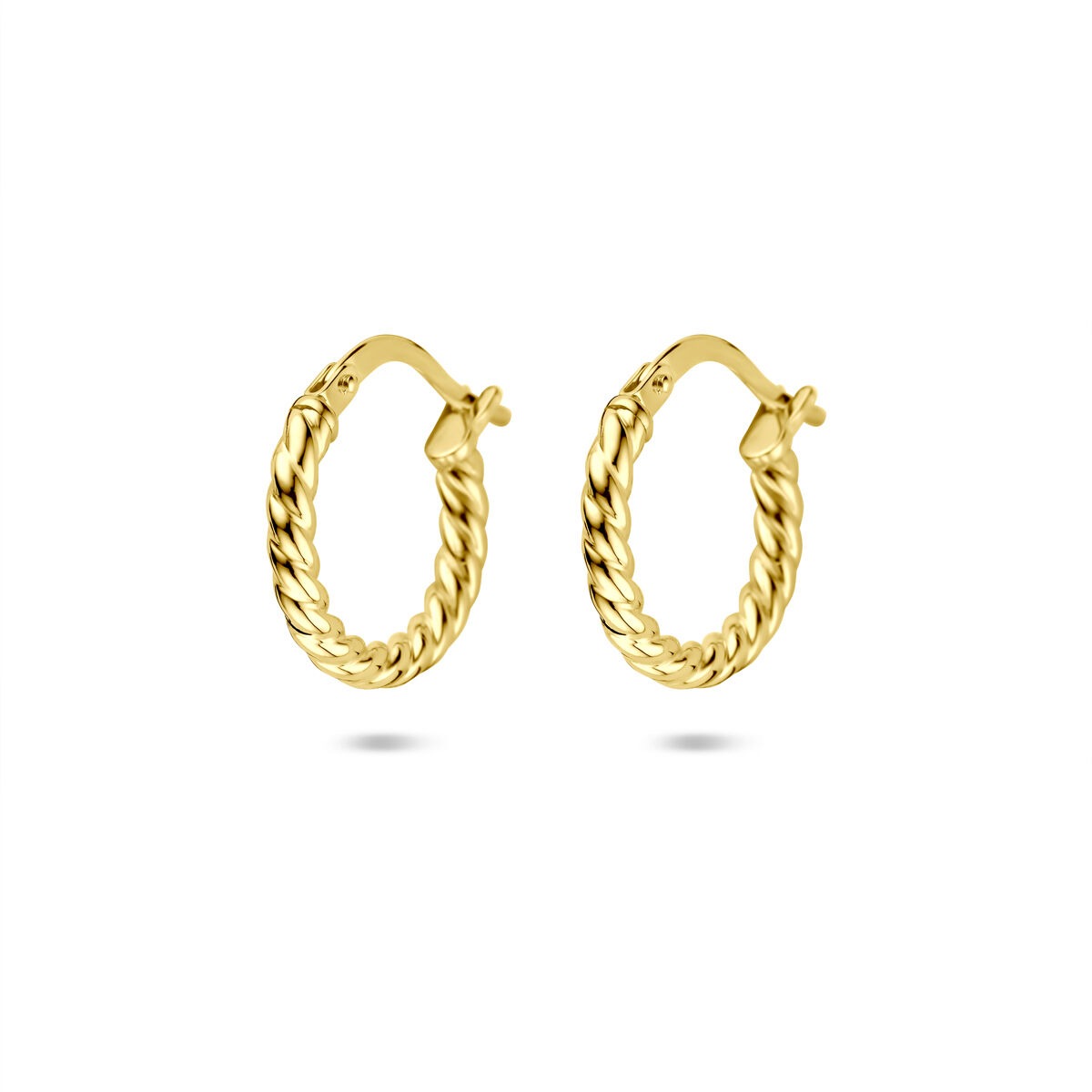 Boucles d'oreilles en or 14 carats avec fermeture à charnière, torsadées, de 2 mm.