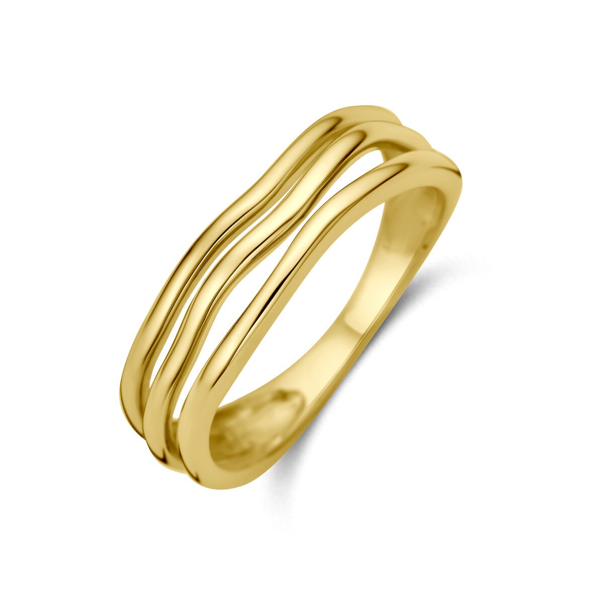 Bague en or jaune 14 carats de 5,5 mm avec un design ondulé.