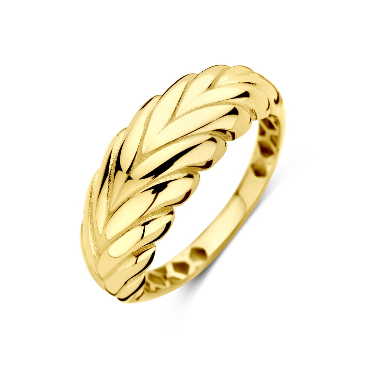 Bague en or jaune 14 carats avec un motif tressé élégant.