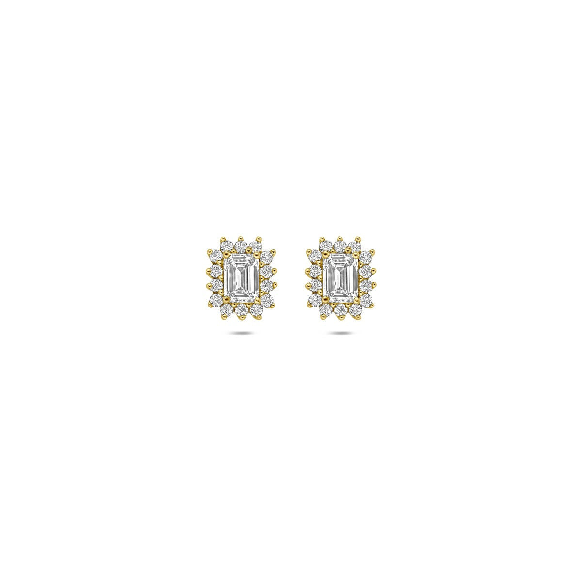 Boucles d'oreilles en or jaune 14 carats avec diamant cultivé en laboratoire, forme émeraude.