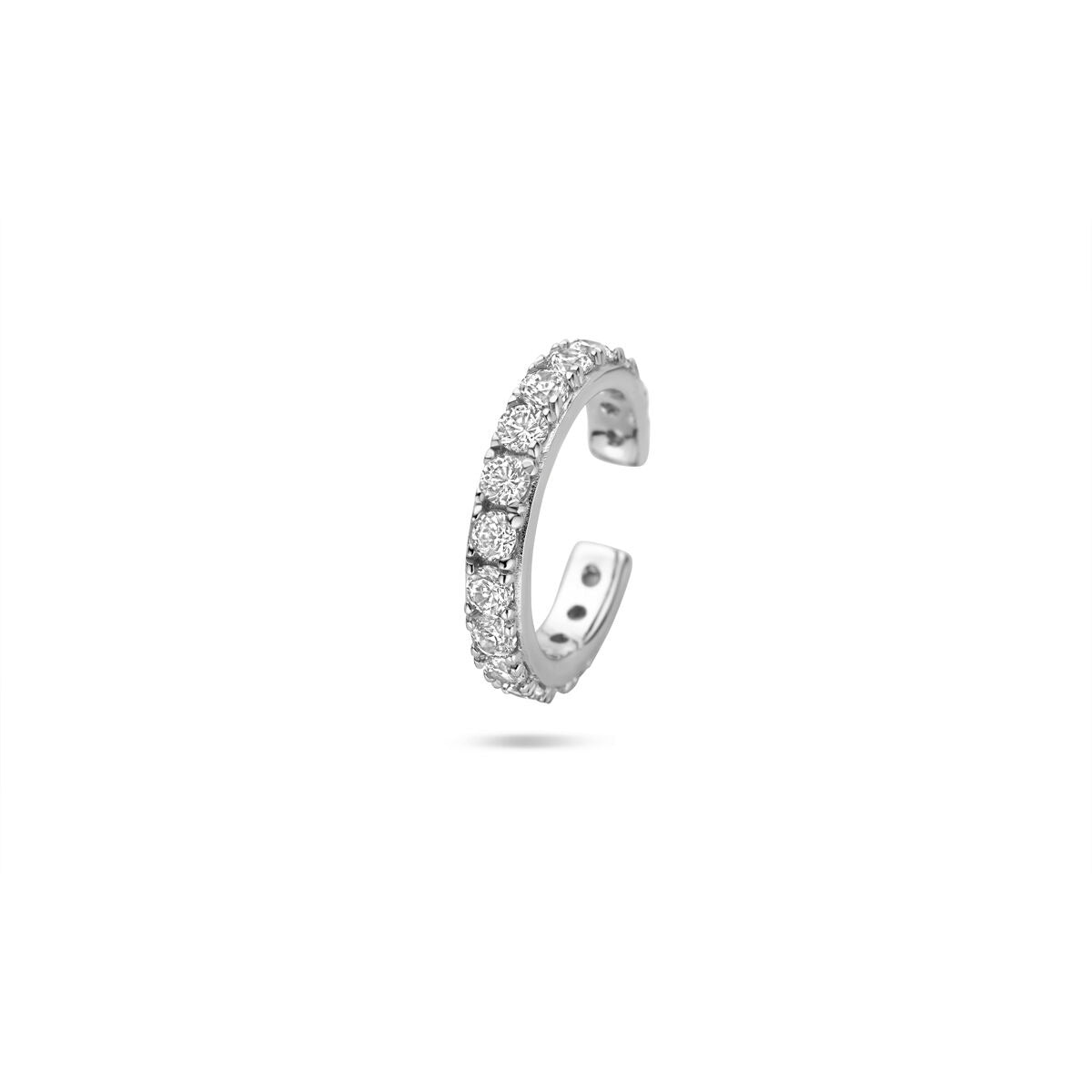 Ear cuff en argent rhodié avec zirconias, dimensions 14,5 x 2,5 mm.