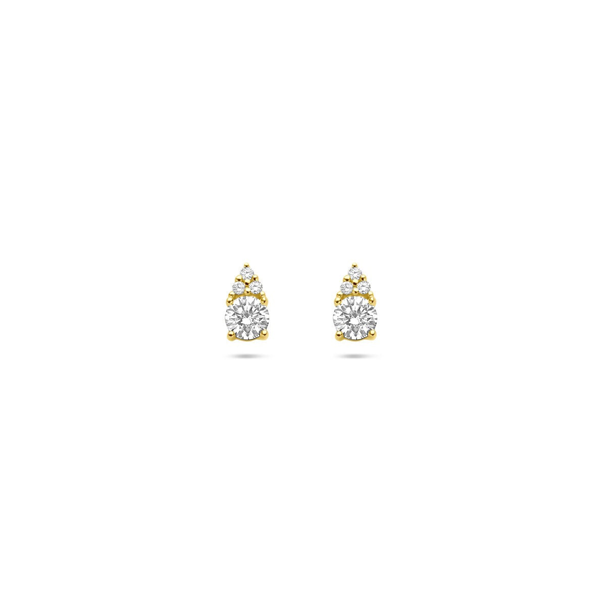 Boucles d'oreilles en or jaune 14 carats avec diamants brillants de 0,28 ct, en forme de goutte.