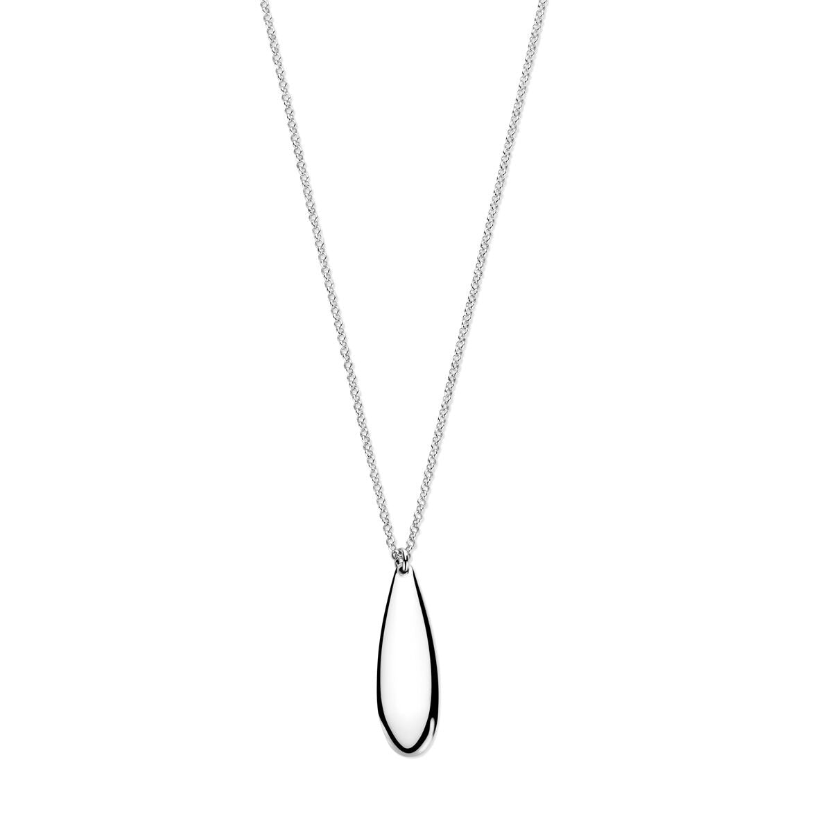 Collier en argent rhodié avec pendentif en forme de goutte, longueur ajustable de 41 à 45 cm.