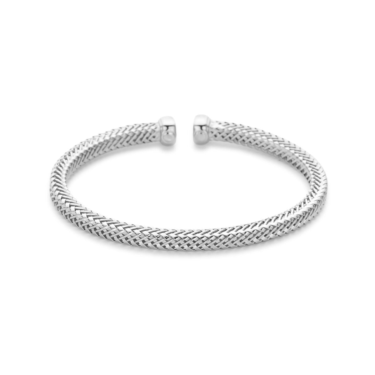 Bracelet en argent 925 rhodié, de forme ouverte avec un tressage fin.