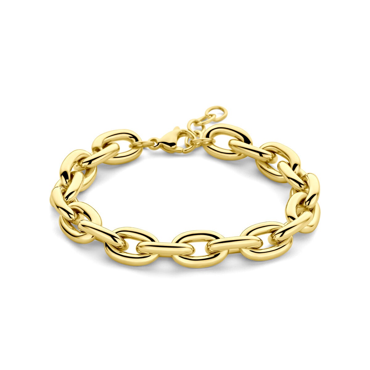 Bracelet en acier doré avec maillons en forme d'ancre, longueur 18-20 cm.