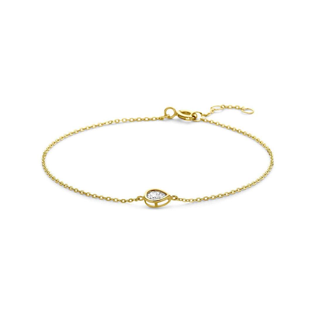 9k Geelgouden dames armband met peervormige zirkonia