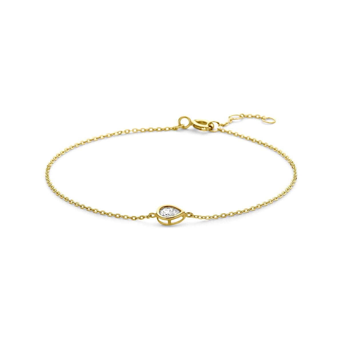 Bracelet en or jaune 9 carats avec un zirconia en forme de poire.