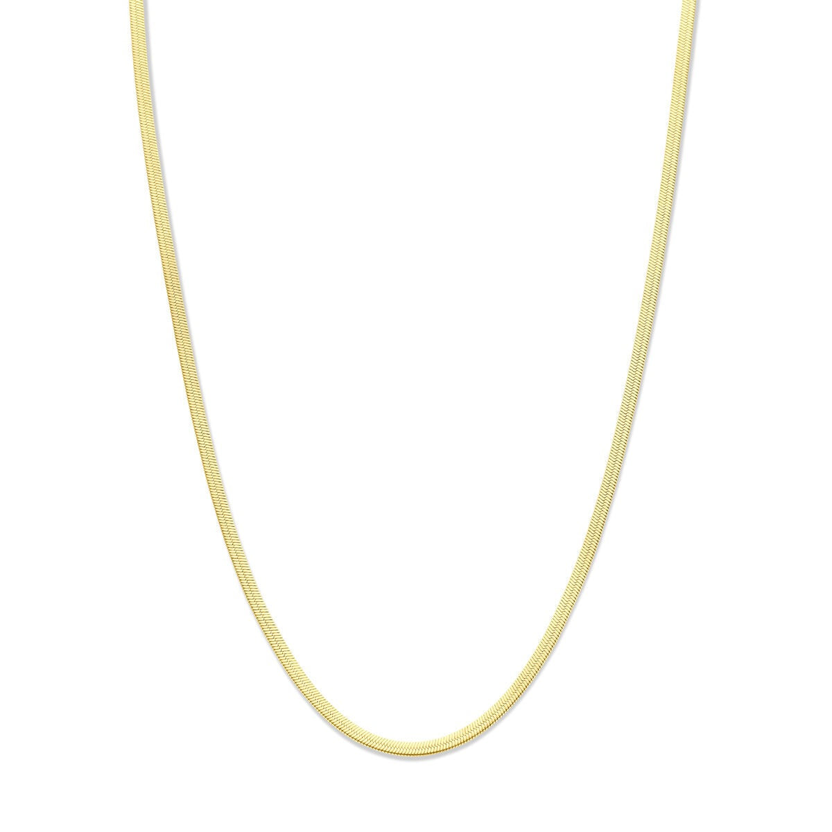 Goudkleurig stalen omega collier van 3 mm breed, met een lengte van 40-45 cm.