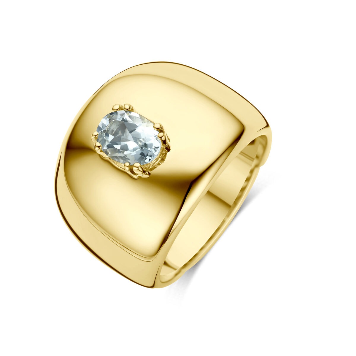 Bague en or jaune 14k avec une aquamarine ovale sertie.