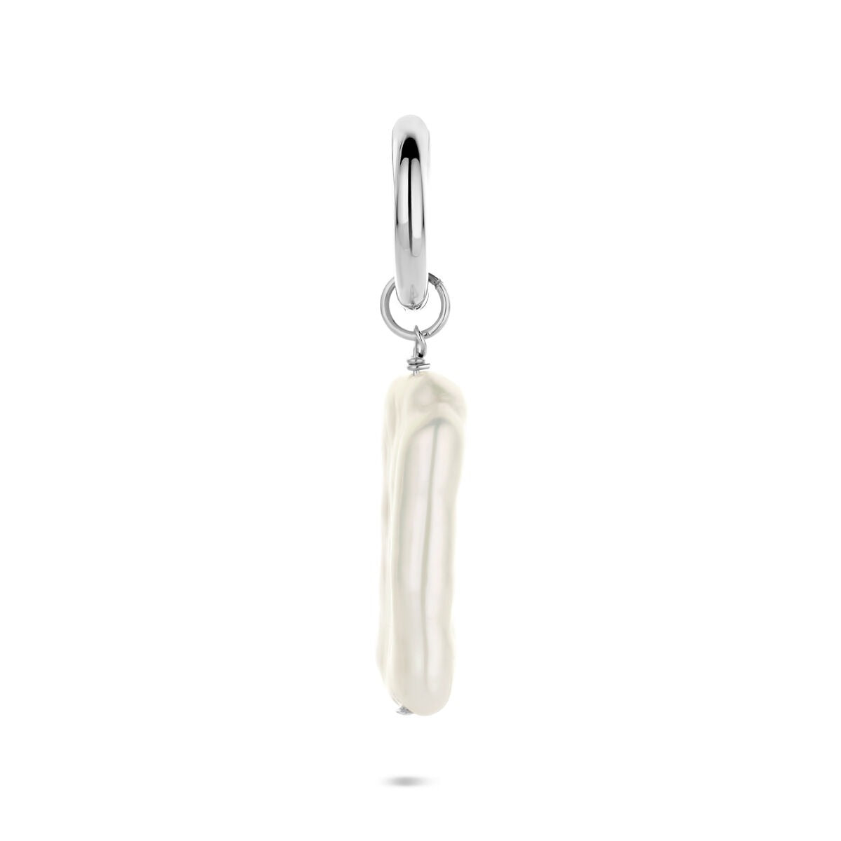 Créole en argent rhodié avec perle – vendu à l'unité, 26 mm