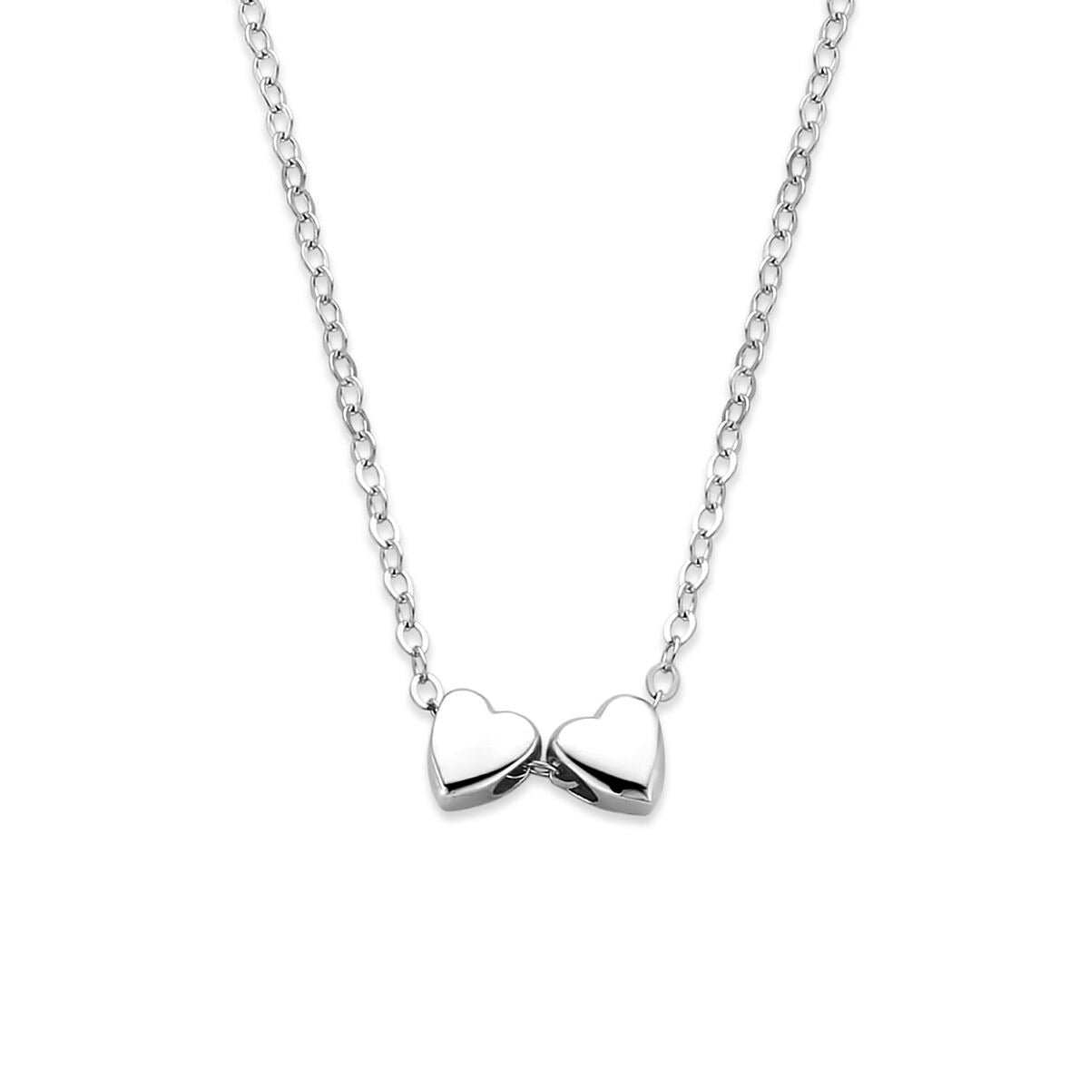 Collier en argent rhodié avec deux cœurs.