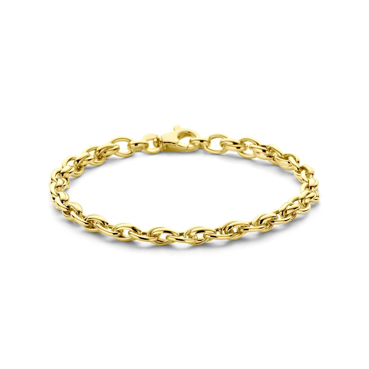 Bracelet en or jaune 9 carats avec maillons fantaisie de 19 cm.