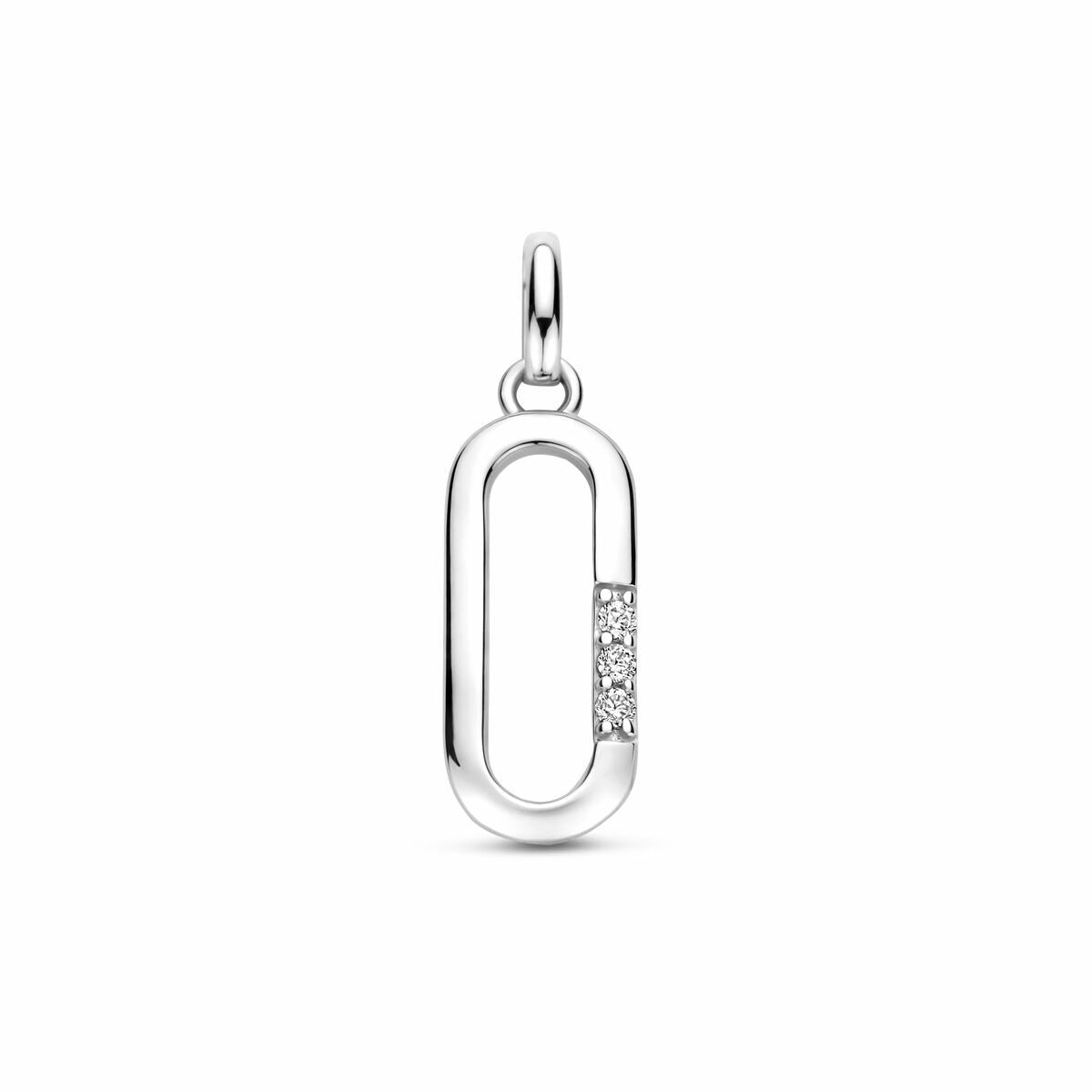 Pendentif en argent avec zirconium en sertissage entourage, forme ovale de 20 mm.