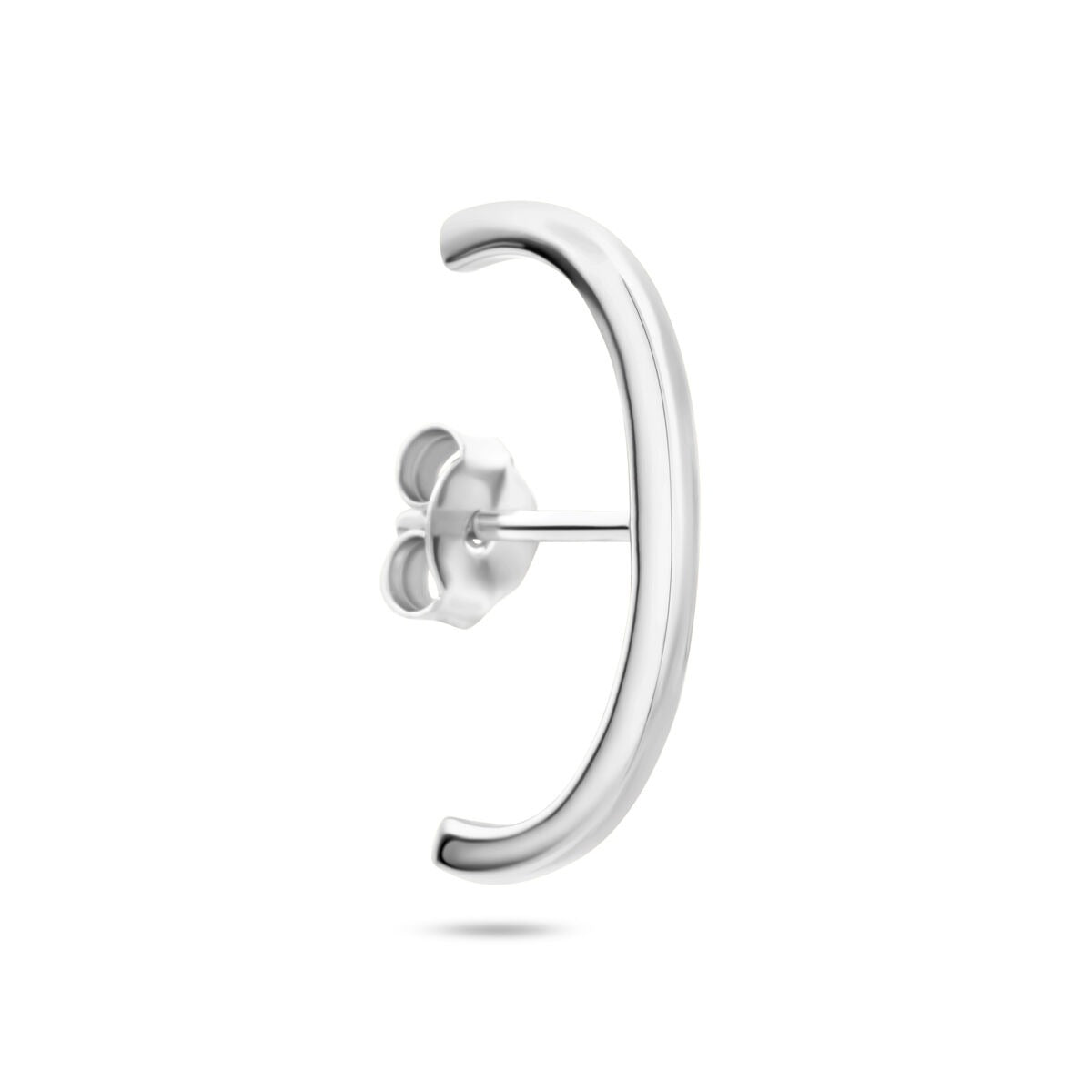 Boucle d'oreille en argent 925 rhodié, de forme incurvée et brillante.
