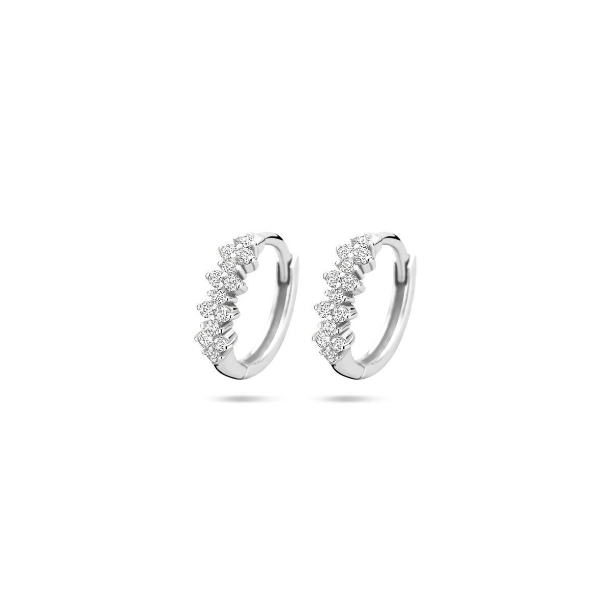 Boucles d'oreilles en argent rhodié 925 avec zircons, ornées de pierres brillantes.