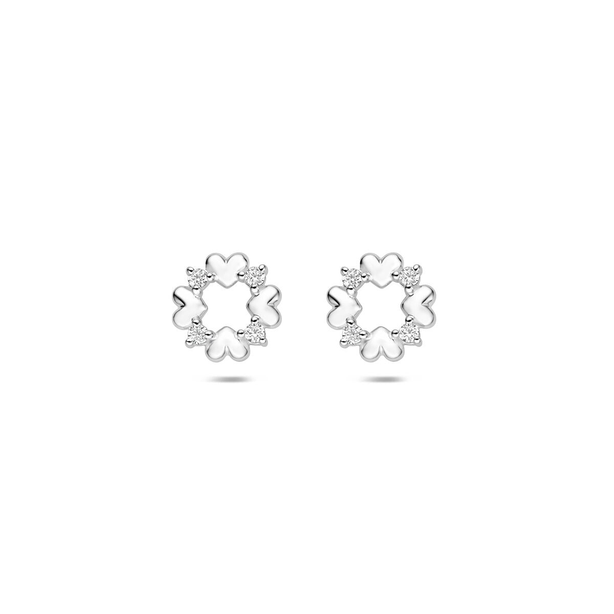 Boucles d'oreilles en argent rhodié en forme de cœurs avec des zirconias.