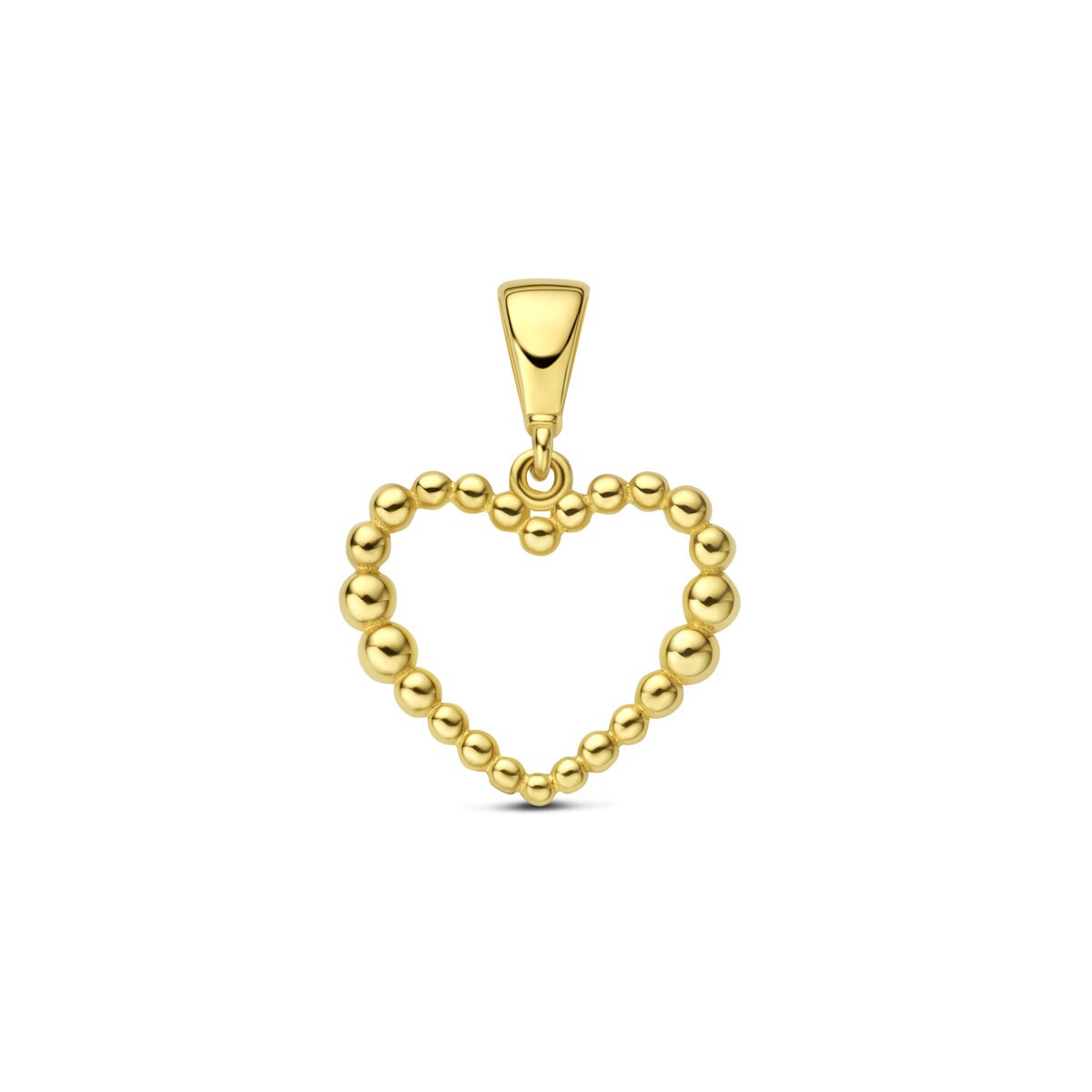 Pendentif en cœur en or jaune 9 carats, décoré de perles en relief.