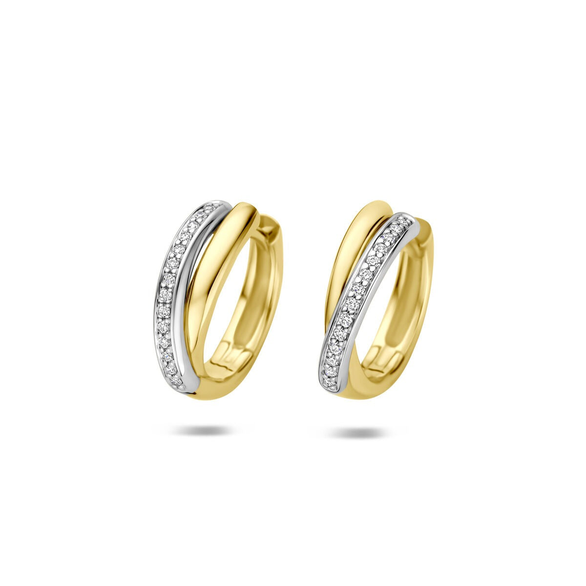 Boucles d'oreilles bicolores en or 14 carats avec diamants de 0,09 ct.