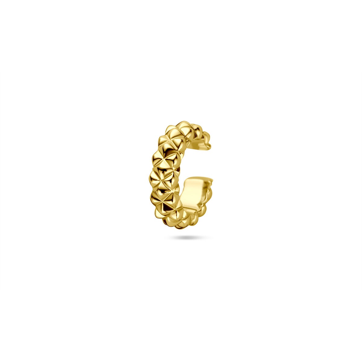 Ear cuff en argent 925 avec plaquage or jaune, motif tressé, dimensions 13x3,5 mm.