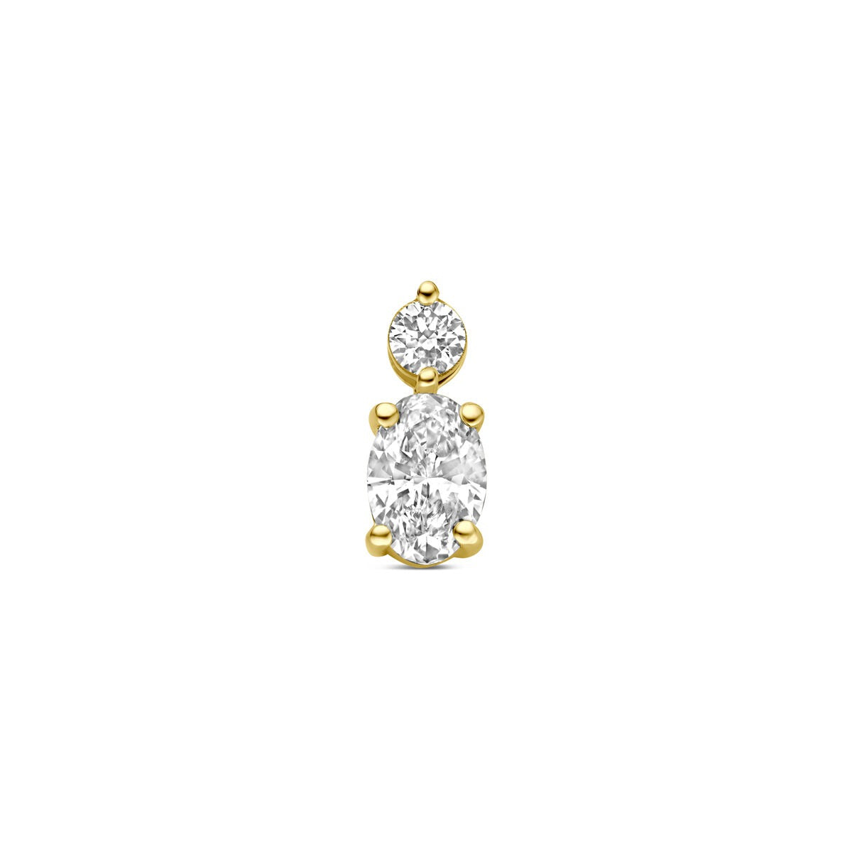 Pendentif en or jaune 14 carats avec diamants cultivés en laboratoire, forme ovale et ronde.