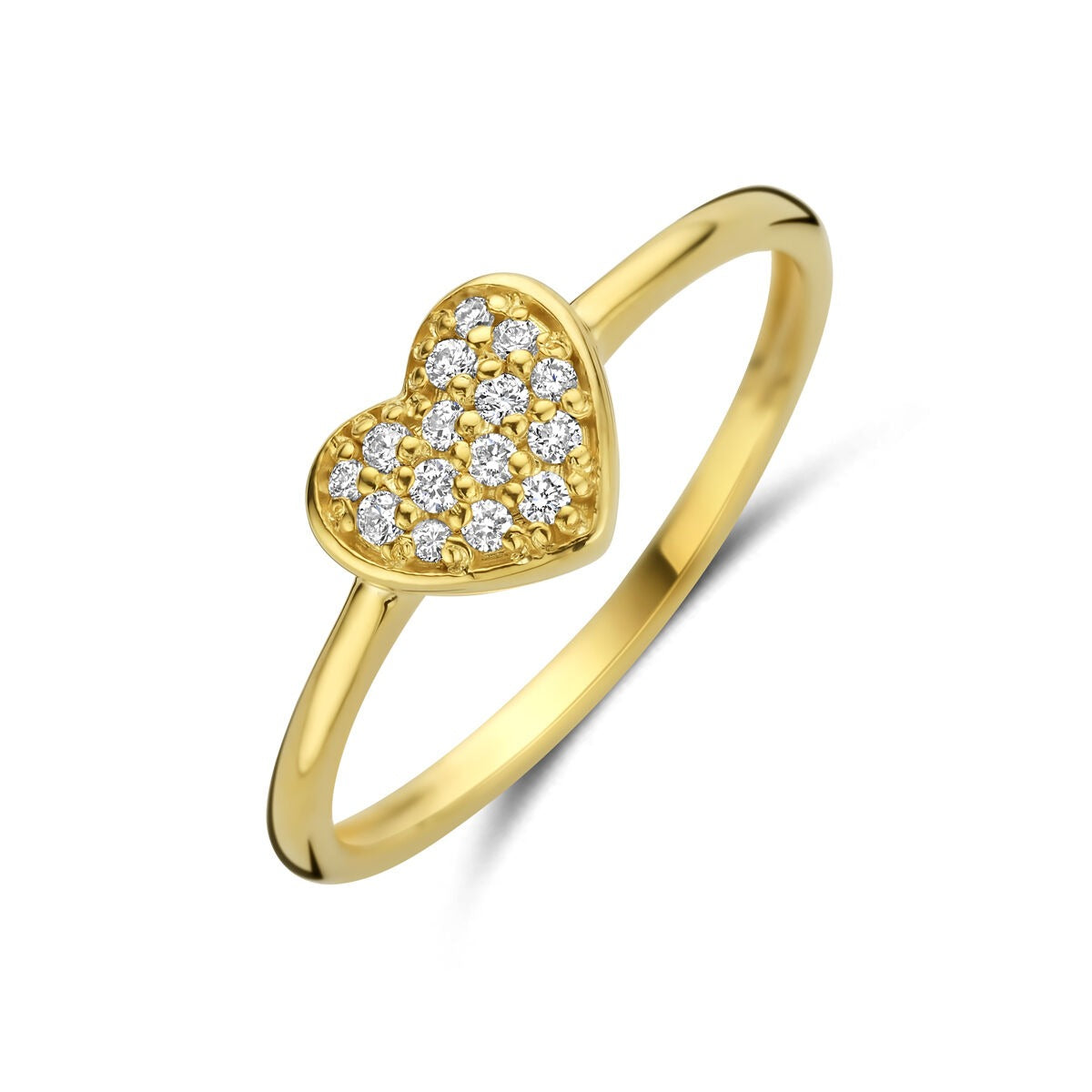 Bague en or jaune 14 carats avec un cœur orné de diamants de 0,10 ct.