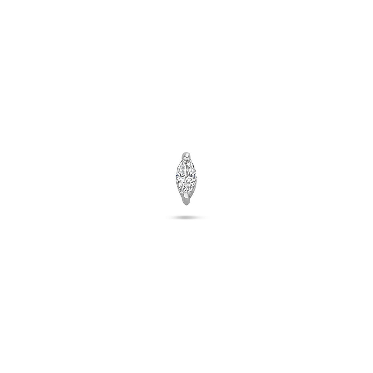 Piercing en argent rhodié avec zirconia marquise, forme allongée et détails brillants.