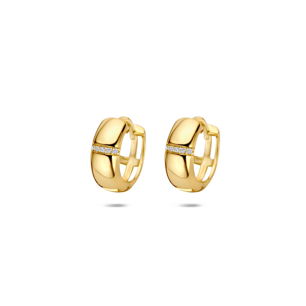 Boucles d'oreilles en argent 925 plaqué or, avec zirconia, de forme ronde et lisse.