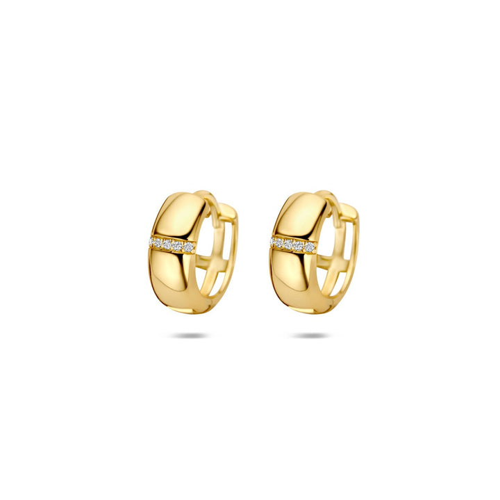 Boucles d'oreilles en argent 925 plaqué or, avec zirconia, de forme ronde et lisse.