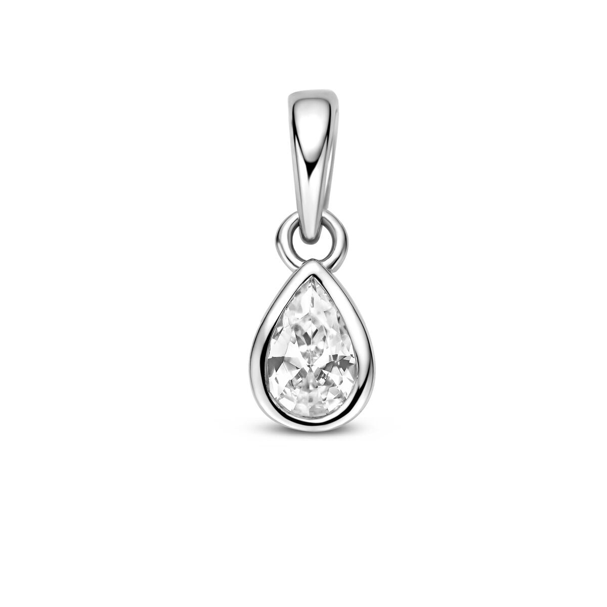 Pendentif en argent 925 rhodié avec zirconia en forme de poire.