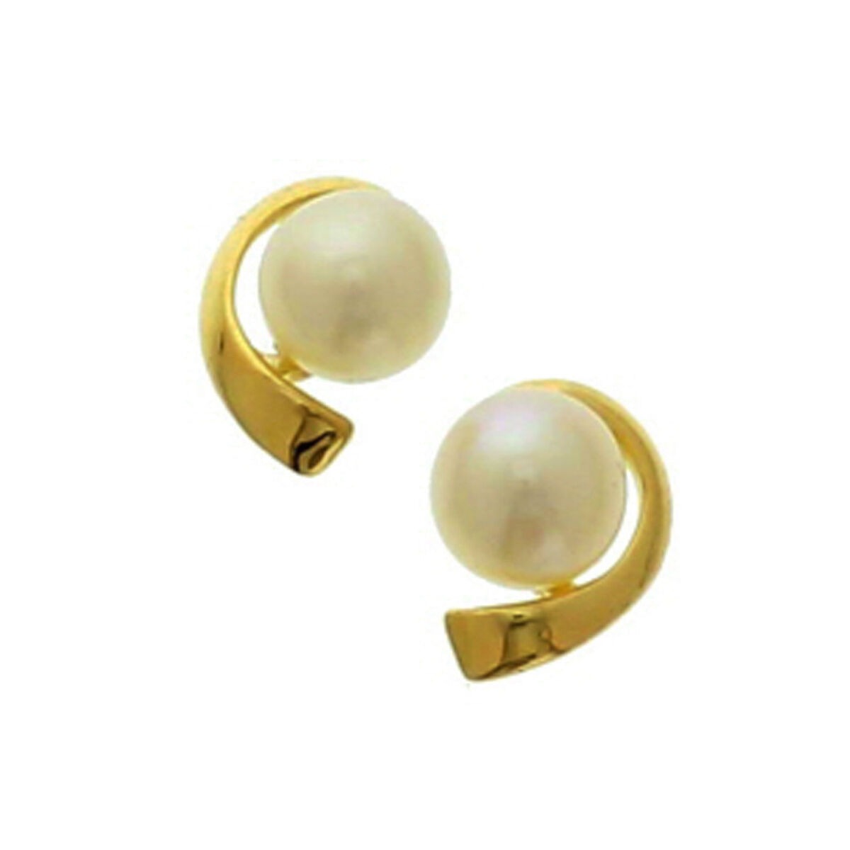 Boucles d'oreilles en or 14 carats avec perles d'eau douce, design en spirale.