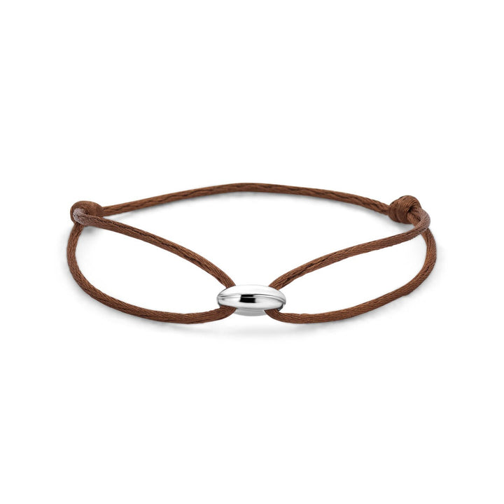 Bruine satijnen armband met zilveren koffieboon