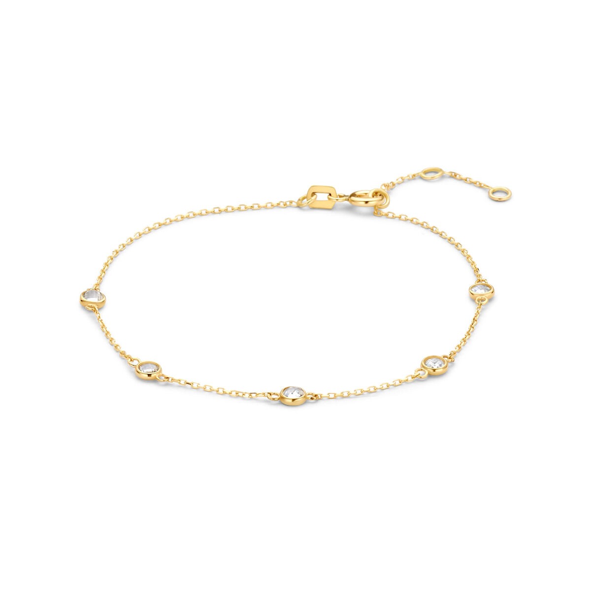 Bracelet en or jaune 9 carats avec des zircons, ornée de maillons ovales.