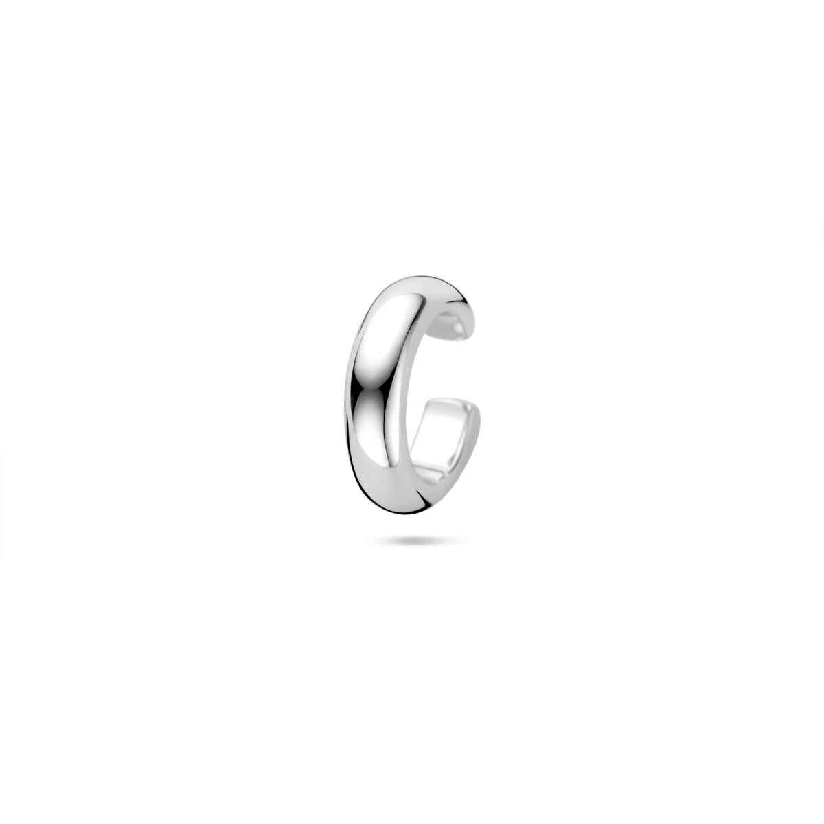 Boucle d'oreille en argent rhodié, forme arrondie, dimensions 12,5 x 3,5 mm.