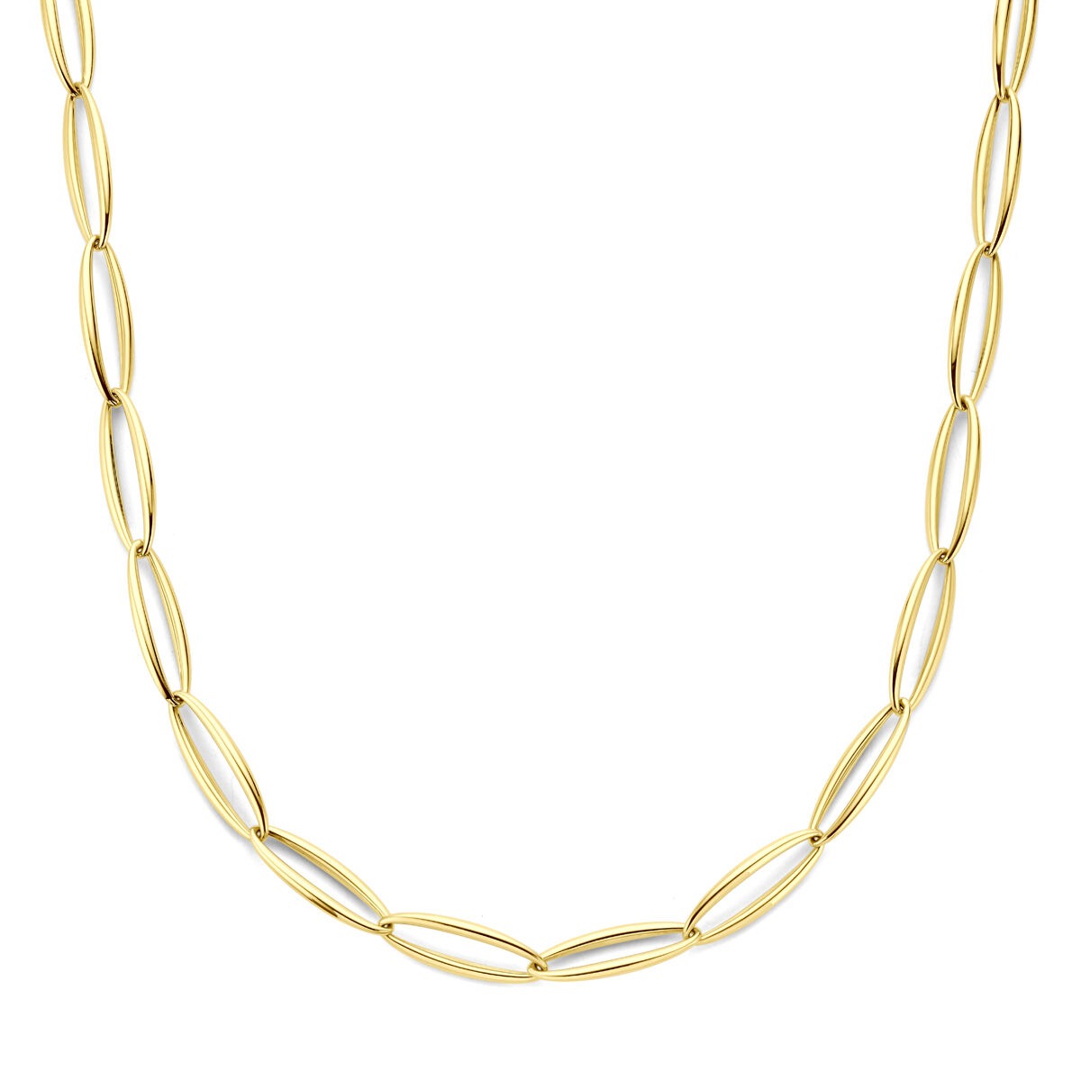 Collier en or jaune de 14 carats, maillons ovales de 9,5 mm, longueur de 45 cm.